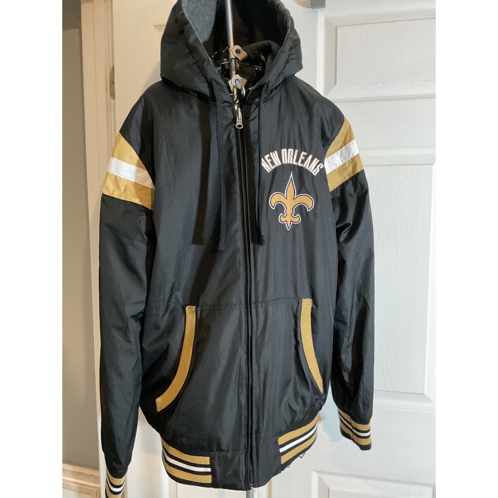 New Orleans Saints Reversible Full Zip Hooded Jacket Black Gray Mens M